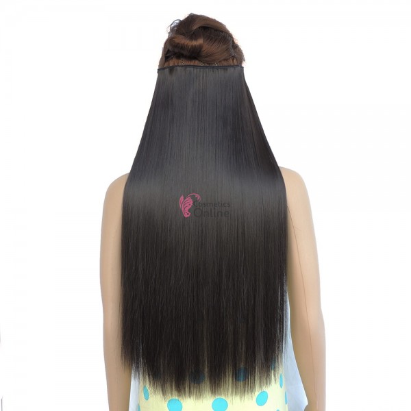Extensie de par cu 5 Clips On delux dubla dreapta de 60 cm, Saten Inchis 5L4